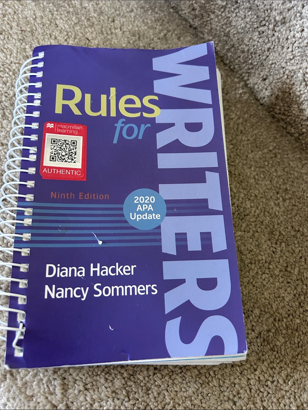 Diana Hacker & Nancy Sommers Rules for Writers - Purple Spiral Reference book